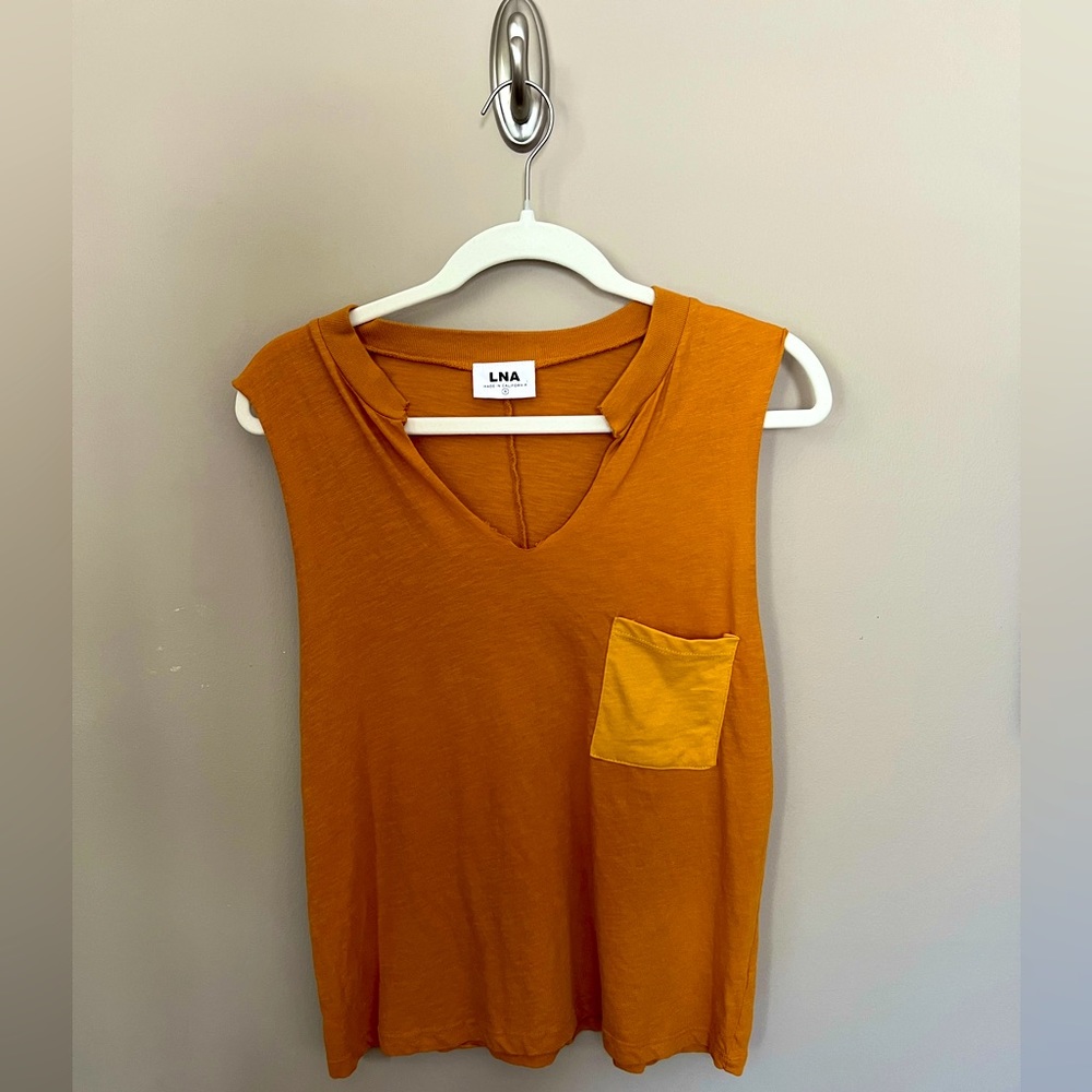 LNA mustard colored tank with pocket, size S